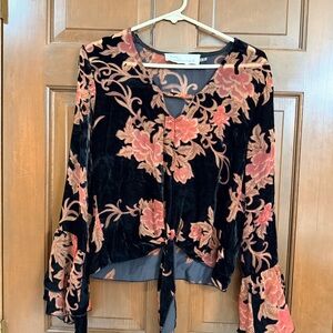 Vintage Black and Pink Floral Blouse